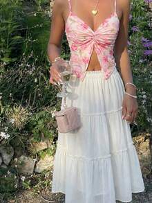 SHEIN MOD Women's Twist Front Sleeveless Crop Top, Cute Blouse,Going Out Top,Country Outfits,Beach Vacation Wear,Tea Party ,Cute Tops,Valentine's Day,Pink Top ,Spring/Summer Outfits, Casual,Spring/Summer Outfit Women, Party Top, , Valentine Outfits For Women, Chic, Birthday Wear, Tank Top, - Pink - View 4