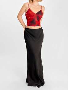 SHEIN EZwear 女士简约细肩带背心，日常休闲装 - 紅色 - 查看 6