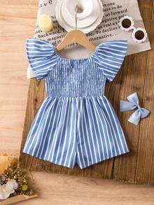 SHEIN 女宝宝夏季可爱度假蓝白条纹短袖连体衣 - 彩色 - 查看 7
