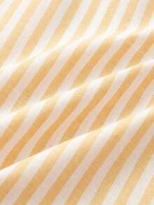 Manfinity VCAY 男士休闲通勤日常条纹前开襟短袖衬衫，夏季款 - 黃色 - 查看 8