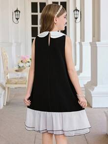 SHEIN Vestido sin mangas con cuello elegante y de moda para niña preadolescente - Blanco y Negro - Ver 6