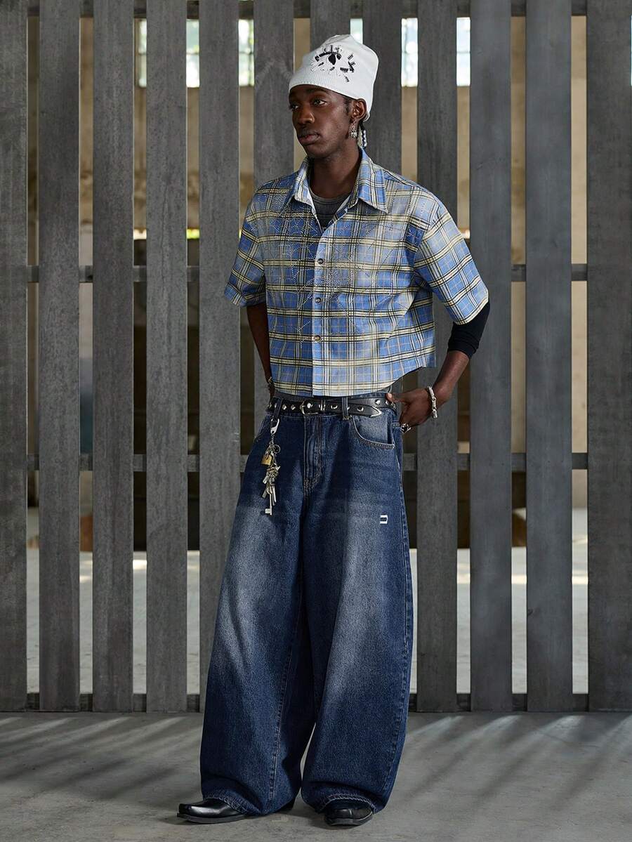 NEON BLANC Low Waist Fashionable Loose Fit Jeans With Belt Loops - Blue - View 1