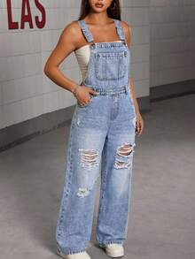 SHEIN Bộ đồ liền thân denim mềm mại thoải mái, họa tiết trái tim, cầu vồng thời trang mới cho bé gái tuổi teen - Rửa trung bình - Xem 10