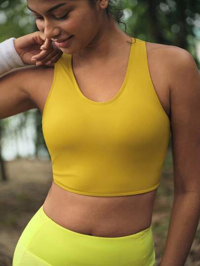 SHEIN In My Nature 女士纯色极简无袖运动文胸