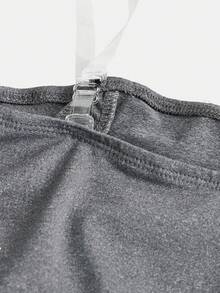 SHEIN Girlism Bộ 2 món cho bé gái tuổi teen: Áo quây nhún bèo dáng bất đối xứng và quần ống loe. - Xám - Xem 3