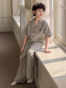DAZY 男童条纹短袖上衣和裤子睡衣套装