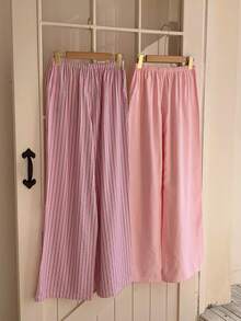 Comfortcana 两件套女士休闲家居度假装，轻盈的粉色条纹裤，适合春夏、度假、居家穿着，也适合返校季，搭配不同颜色套装，保持好心情，可搭配夏季短裤。 - 彩色 - 查看 2