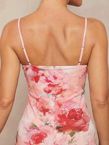 Lumalex Đầm nữ thanh lịch, in hoa, phối ren, ôm dáng. - Màu Hồng baby - Xem 5