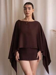 Andrea Bello 2025秋冬新款通勤优雅休闲度假宽松棕色长袖衬衫+迷你裙裤子女两件套，旅行，通勤，派对，度假，老款风格，购物，宴会，优雅，聚会，约会，休闲-A - 棕色 - 查看 3