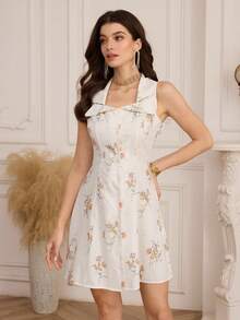 Modelyn Vestido corto de color albaricoque romántico de tela especial y de moda - Albaricoque - Ver 3