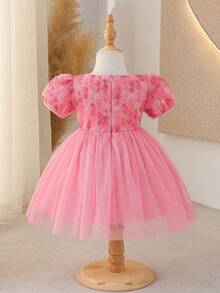 Glamorique Kids Robe de demoiselle d'honneur fleurie pour bébé fille, mariage, fille d'honneur, élégante, rose 3D, anniversaire, convient pour les occasions formelles - Rose bonbon - Voir 2