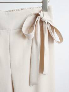 GlowEve CURVE Women's Plus Size White Summer Elegant Tea Party 2 Pieces Set Ruffle V Neck Short Sleeve Belted Vest Top And Flare Pants High Waist Casual Workwear - Apricot - View 8