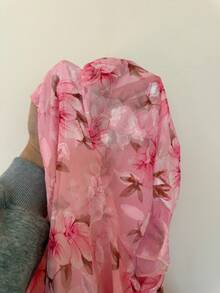 Vibekara Spring, Summer, Elegant, Vacation French Retro Textured Chiffon Floral Print Puff Sleeve V-Neck Waist Cinched Slim Fit Princess Dress, Spring/Summer Women Outfit - Multicolor - View 5