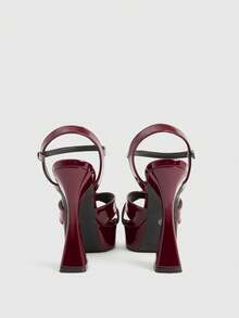 CUCCOO LuxiPop Women's Black Platform High-Heeled Sandals, Party-Style High-Heeled Sandals, Sexy Nightclub High-Heeled Sandals, Square Toe Water Table Sandals, Ankle Straps, Simple Open-Toe Design, Very Suitable For Christmas Parties, Valentine's Day Gifts, The Perfect Choice For Fashionistas - Burgundy - View 4