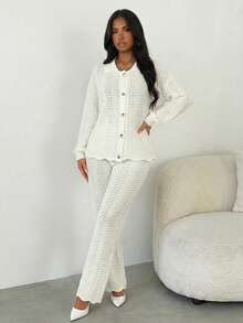 Glamine Women's Lightweight Cardigan With Hollow Textured Buttons, Loose Casual Women Knit Cardigan Sweater, Spring/Autumn - Apricot - View 4