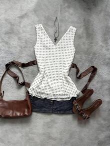 Glimmora 女士优雅波点印花系带无袖上衣，夏季 - 彩色 - 查看 2