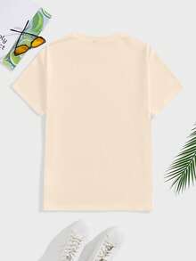 Manfinity Homme 男士休闲太阳印花短袖T恤，夏季 - 卡其色 - 查看 3