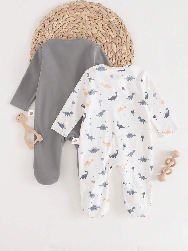 Cozy Pixies Conjunto de 2 piezas de pijama de bebé recién nacido niño/niña con diseño de dinosaurio de punto suave, cuello redondo y manga larga, con cremallera, de fibra de bambú, ropa de dormir unisex para bebés recién nacidos, cómoda para pixies de niños - Multicolor - Añade 2