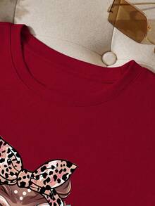 INAWLY Women T-Shirts Hewan Plants Pola Bertekstur Casual - Burgundy - View 5