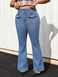 Jeanoix Plus Size Y2K Style High Waist Casual Everyday Skinny Fit Jeans - Medium Wash - View 1