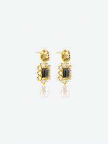 Opalesca Orecchini pendenti alla moda con perle finte, adatti come regalo per amici, abbigliamento, stile old money, con perline, accessori da sposa/matrimonio, stile fairycore/fate, perle, per mamma/donna/ragazza, eleganti, premium, di classe, con cristalli - Dorato - Visualizzare 4