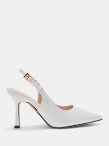 CUCCOO CURVES Women Shoes Wide Fit Fashion Pointed Stiletto White Back Strap Simple Classic Daily Comfort Fattened High Heel Women's Shoes Plus Size Valentine's Day - White - View 2