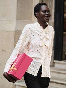 Lumivelle Áo sơ mi nữ thanh lịch in chấm bi với điểm nhấn nơ. - Nhiều màu - Xem 6