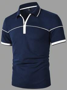 Manfinity Mode 男士撞色Polo衫，适合外出、办公、聚会等场合。男士休闲Polo衫，男士翻领衬衫，男士拉链Polo衫，男士藏蓝色短袖Polo衫，复古风格，适合日常休闲、周末旅行、户外活动、探险旅行、轻松的工作环境或半正式场合，也是送给男友/丈夫、周年纪念/生日、派对、暑假、新年、婚礼、情人节等场合的理想选择。 - 寶藍色 - 查看 6