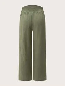 Modmama Maternity Solid Color Tie Waist Wide Leg Loose Casual Pants - Multicolor - View 6