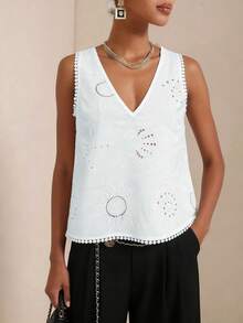 SHEIN Veneréa 女士夏季无袖V领白色吊带衫 - 白色 - 查看 1