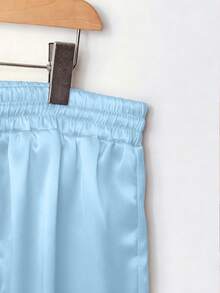Franclia 大码缎面抽绳系腰直筒裤 - 淺藍色 - 查看 3