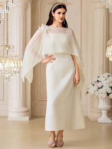 Modelyn Đầm dạ hội dài trang trọng dành cho nữ, với họa tiết hoa 3D tinh tế. - Màu be - Xem 3