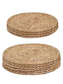 Manteles individuales tejidos, manteles individuales redondos de ratán, manteles individuales de calabaza de agua tejidos a mano, manteles individuales estilo granja, manteles individuales de estilo rural tejidos de mimbre, adecuados para mesas de comedor, hogares, bodas - Multicolor - Ver 2