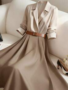 GlowEve 女士拼色拼接设计收腰A字优雅日常通勤时尚法式街头复古百搭假日商务衬衫裙长袖，秋冬