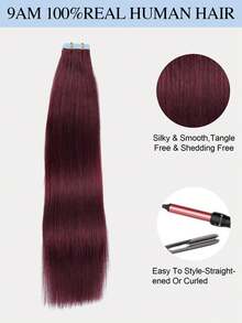 50g 20 件装 100% 真人发片接发，沙龙品质，99J 勃艮第红色，丝滑无缝隐形胶带直发接发，持久秀发，发尾浓密，万圣节服装 - S99J - 查看 12