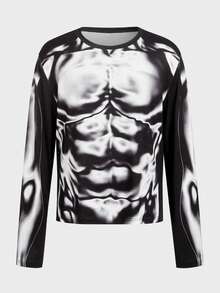 EASEVO Áo thun dài tay ôm sát dành cho nam giới cỡ lớn, chất liệu vải co giãn, họa tiết cơ bắp. - Nhiều màu - Xem 1