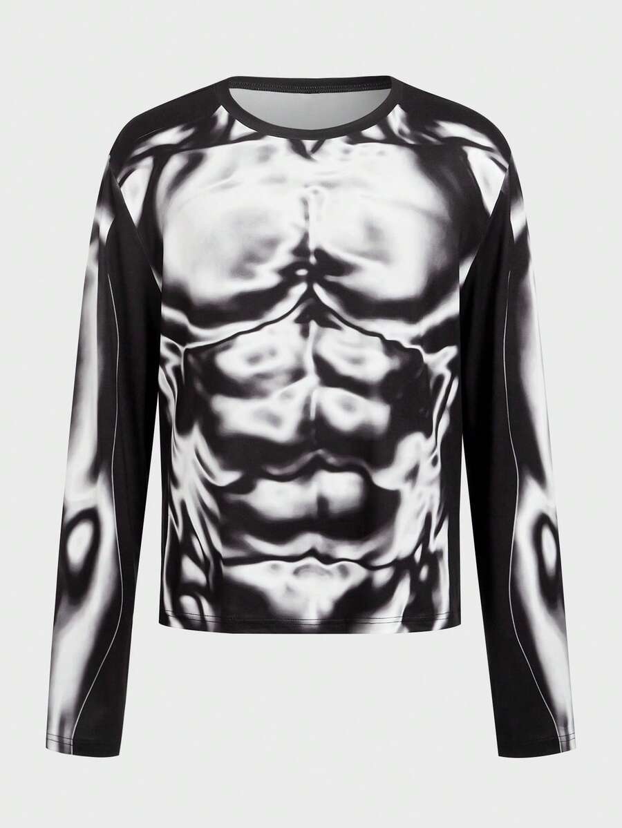 EASEVO Áo thun dài tay ôm sát dành cho nam giới cỡ lớn, chất liệu vải co giãn, họa tiết cơ bắp. - Nhiều màu - Xem 1