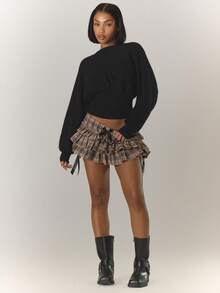 MUSERA Quần short ống rộng kẻ caro xếp ly thắt nơ, phong cách đường phố dễ thương, thích hợp cho lễ hội, trang trại, đồng quê, cổ điển, lễ Phục sinh, mùa hè, thường ngày. - Nhiều màu - Xem 3