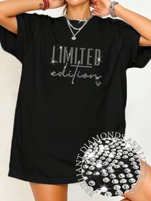 EMERY ROSE 加大码女式休闲字母限量版T恤 热销菱形图案圆领上衣 休闲印花T恤 女式上衣 - 黑色 - 查看 1