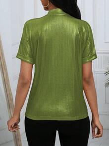 Lineaform Glossy Notch Collar Tee For Holiday Party - Green - View 2