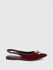 CUCCOO BIZCHIC 1 Pair Sexy Strap Pointed Toe Metallic Buckle Patent Leather Women Pumps Valentine's Day - Burgundy - View 4