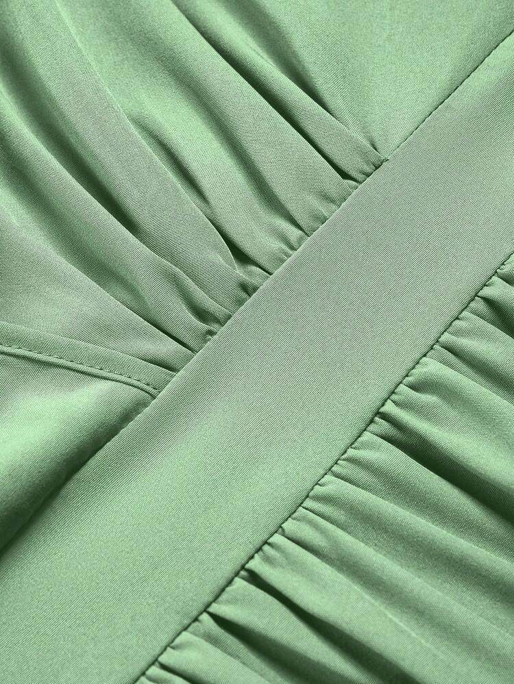 SOLERSUN Vestido Casual Solto Longo de Linha A com Decote V Profundo Cruzado, Cor Sólida, Moda Primavera e Verão Plus Size, Roupa Simples para Todas as Estações, Saia Longa Casual Solta, Vestido Casual para Uso Diário, Viagens, Praia e Férias - Verde Menta - Visão 7