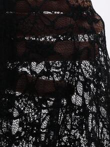 FRIFUL Women's Solid Black Sheer Lace Fabric Layered Slim Fit Versatile Blouse - Black - View 8