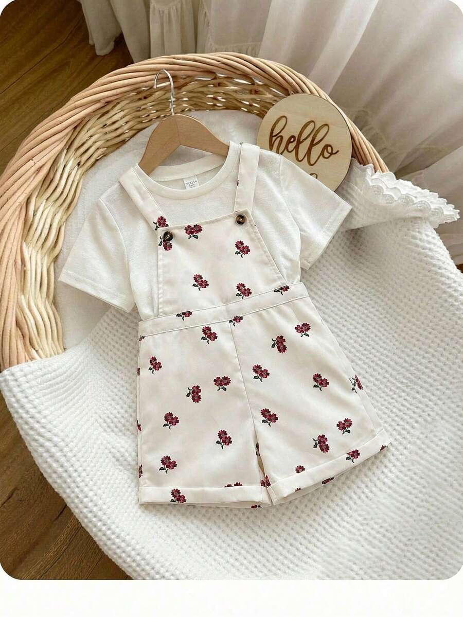 Babygirl Cute Versatile Casual Apricot Ditsy Floral Romper - Apricot - View 1