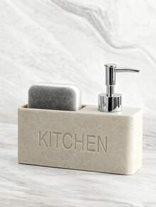 Fashionable Kitchen Soap Dispenser, Kitchen Countertop Decoration Cleaner, Bottling Bottle Including Dishwashing Sponge - Beige - View 1