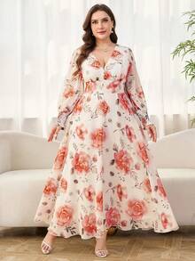 Reflora 新款奢华优雅宽松V领长袖连衣裙 - 彩色 - 查看 9