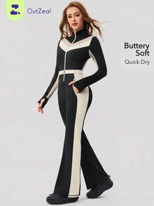 OutZeal Women Outdoor Jumpsuit Daily Casual Quick-Drying Buttery Soft Flared Hems With Pockets - Black and White - View 1