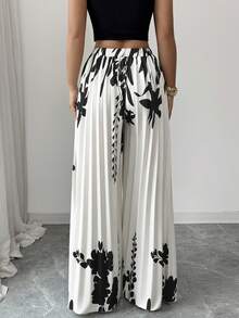 Selianne Women's Elegant Casual Pleated Design Black & White Pants, Spring/Autumn - Black and White - View 2