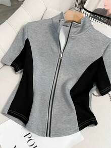 Franclia 修身常规公主线立领短袖开衫上衣 + 侧袋长裤 - 彩色 - 查看 4