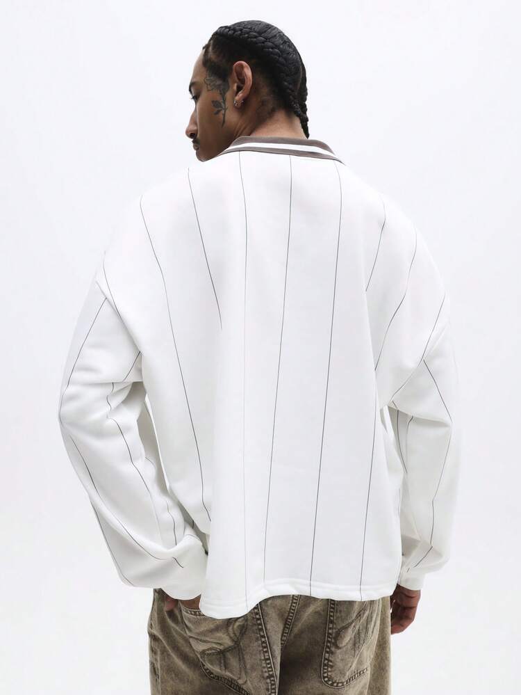 SUMWON Regular Fit Long Sleeve California Logo Polo Shirt With Contrast Collar Striped Detailing